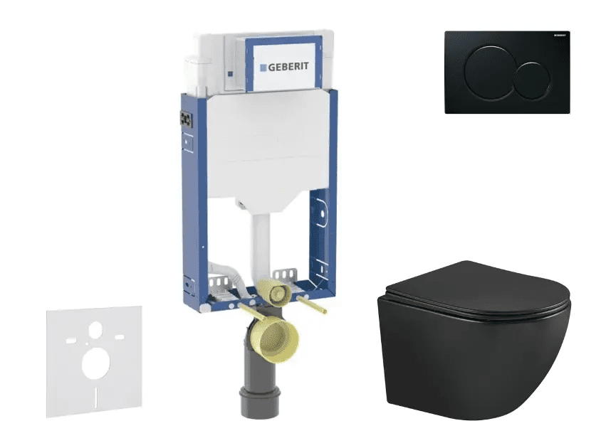 Geberit SANI15CA5504 - Set předstěnové instalace, klozetu Oudee a sedátka softclose, tlačítko Sigma01, černá