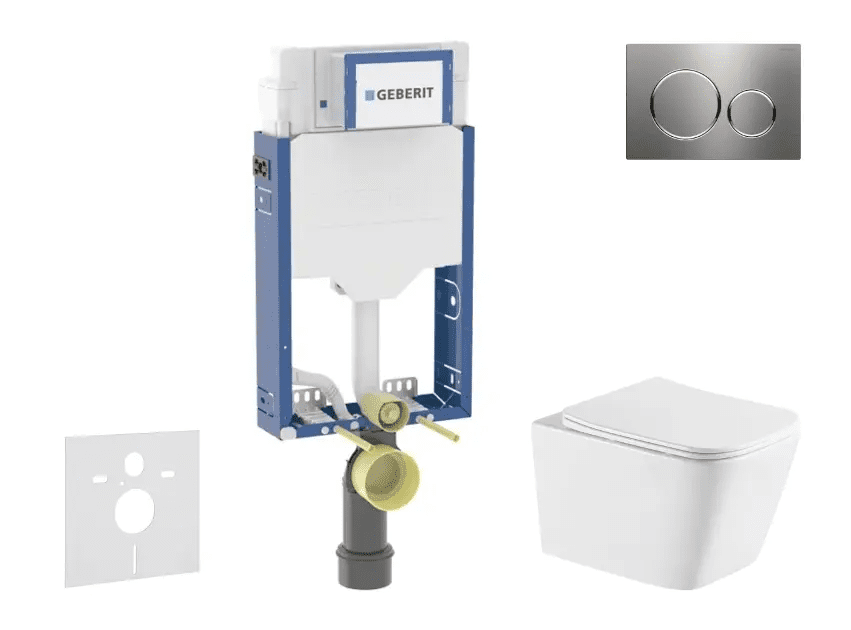 Geberit SANI15CA6112 - Set předstěnové instalace, klozetu Arkas I a sedátka softclose, tlačítko Sigma20, nerez