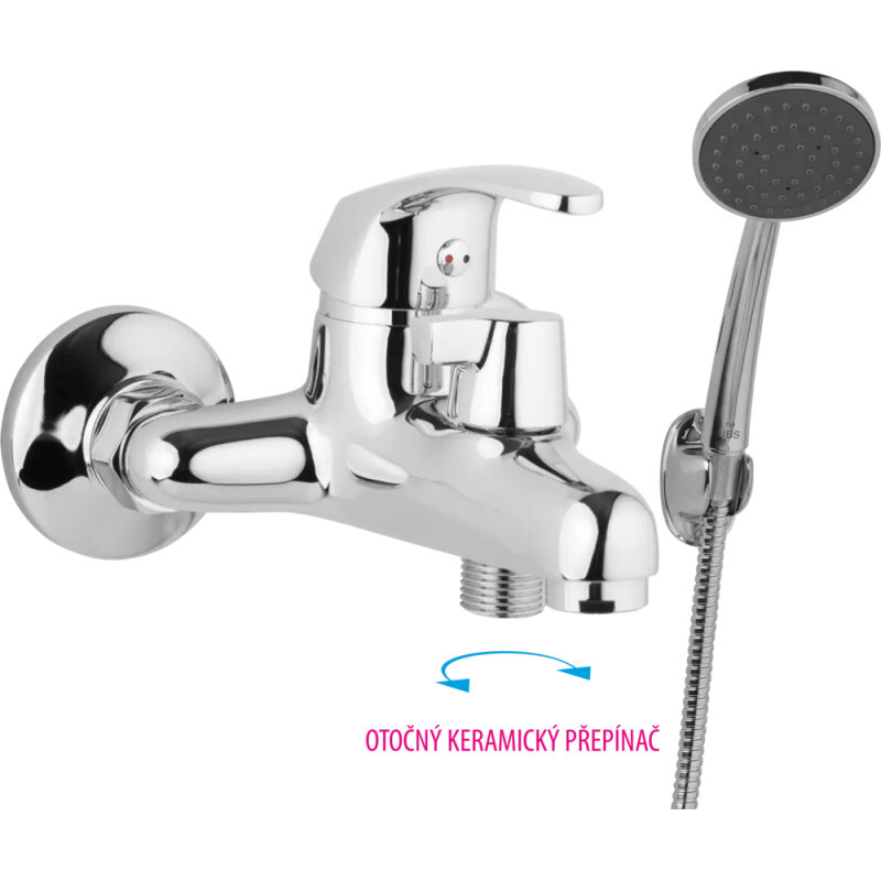 JB Sanitary A10 46 01 — Vanová nástěnná baterie SLIM 100 mm, s otočným přepínačem s příslušenstvím