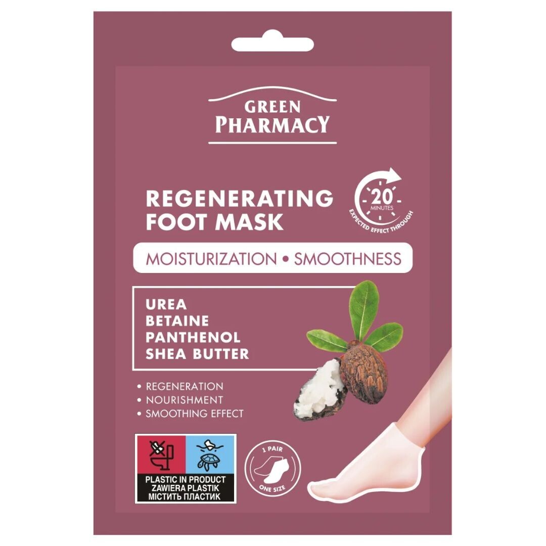 Green Pharmacy Regenerating Foot Mask - regenerační maska ​​na nohy s ureou, betainem, pantenolem a bambuckým máslem, 2 x 13 ml ( 1 pár )