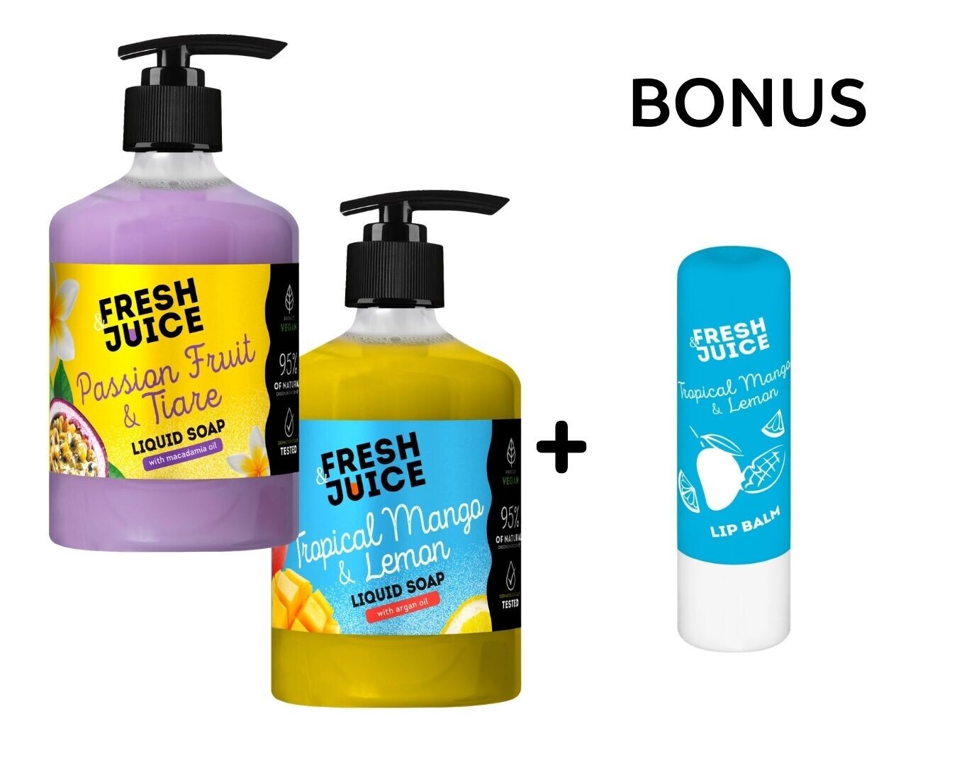 AKCE: 2x Fresh Juice Liquid Soap - tekuté mýdlo, 460 ml + balzám na rty dle skladové dostupnosti, 3,6 g