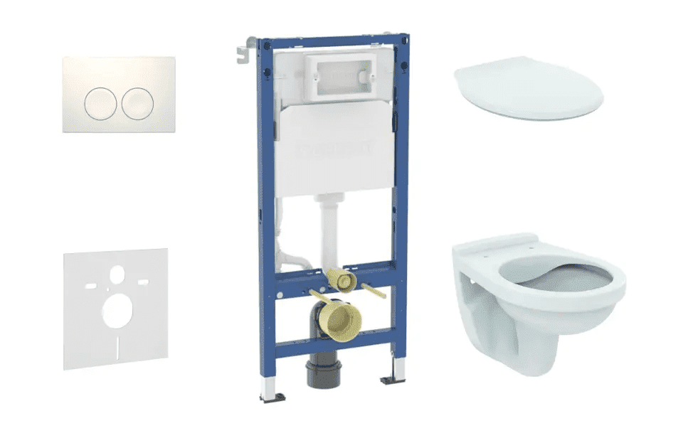 Geberit SANI11CD3140 - Set předstěnové instalace, klozetu Alpha a sedátka, tlačítko Delta21, alpská bílá