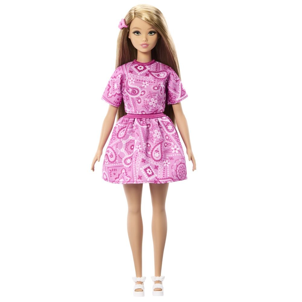 Mattel Barbie Fashionistas Modelka v šatech s růžovým paisley vzorem