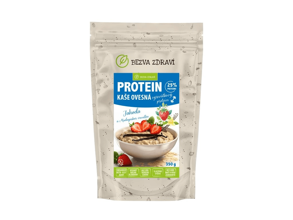 BEZVA MÜSLI Proteinová ovesná kaše s jahodami a vanilkou 350 g