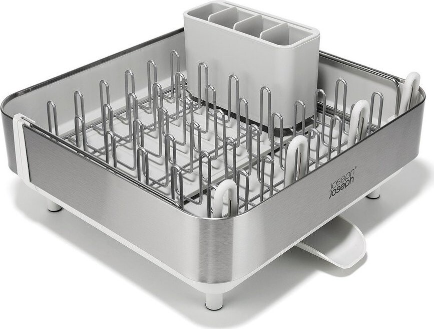 Nastavitelný plastový odkapávač ve stříbrné barvě 35,5x38 cm Extend Steel Plus – Joseph Joseph
