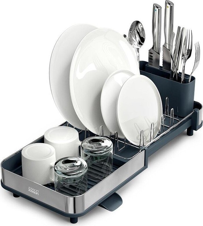 Černý nastavitelný plastový odkapávač 31x19 cm Extend Slim Steel – Joseph Joseph