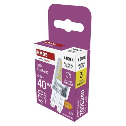 LED žárovka Classic JC / G9 / 4,2 W (40 W) / 470 lm / neutrální bílá / stmívatelná