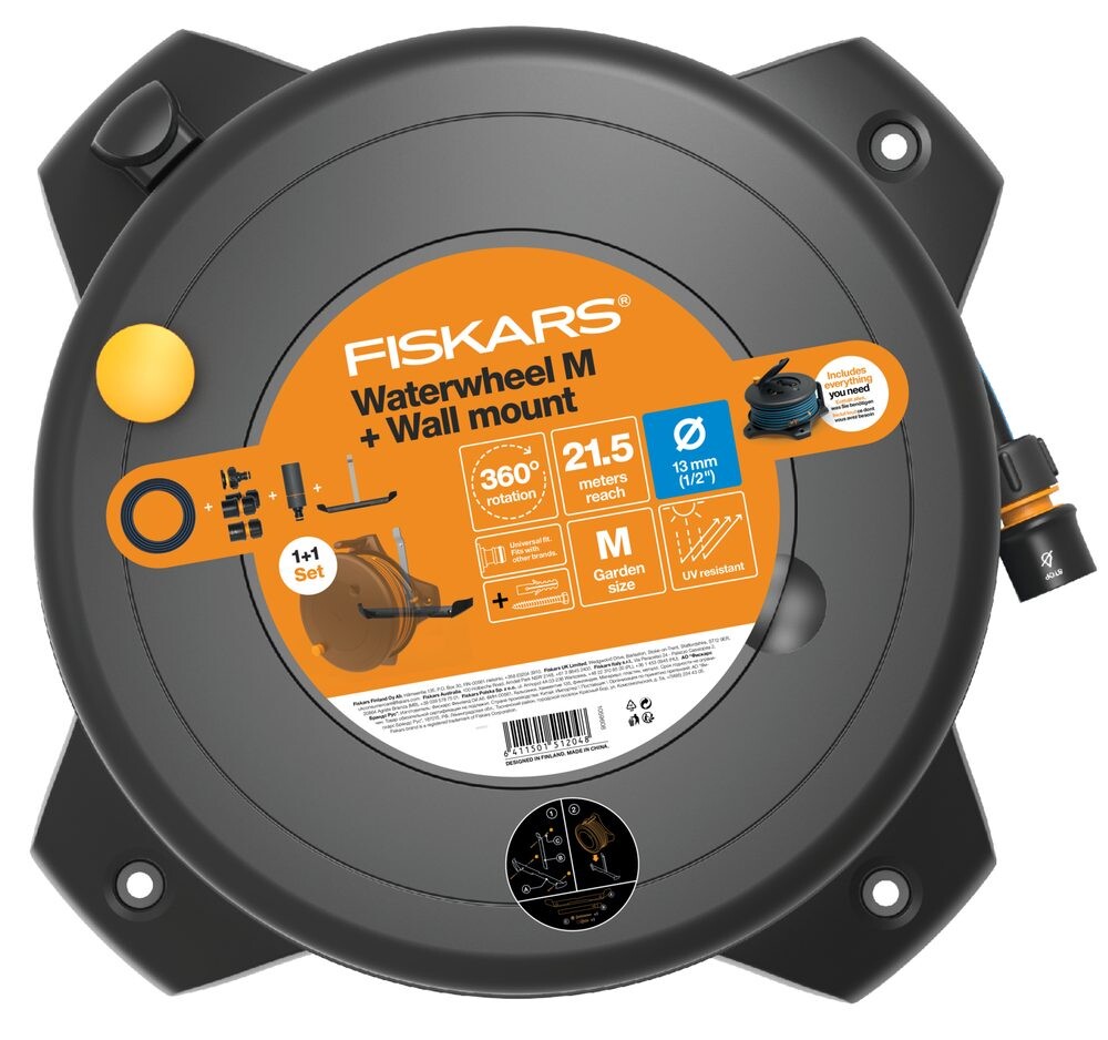 Set Fiskars buben s hadicí M 21,5m s držákem na zeď 1059608