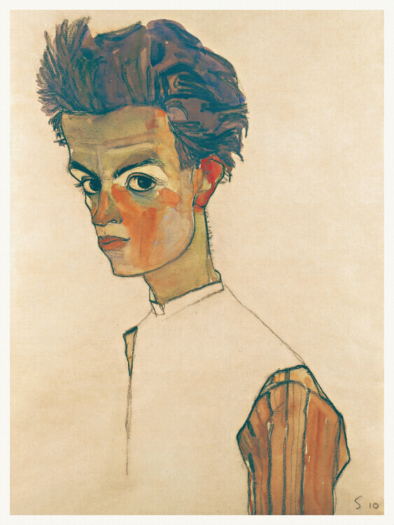 Egon Schiele Plakát, Obraz - Man in Striped Shirt, Egon Schiele, 30 × 40 cm