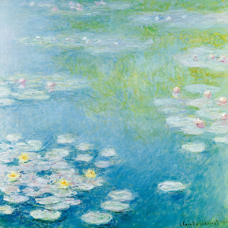Claude Monet Plakát, Obraz - Nympheas at Giverny (1908), Claude Monet, 40 × 40 cm