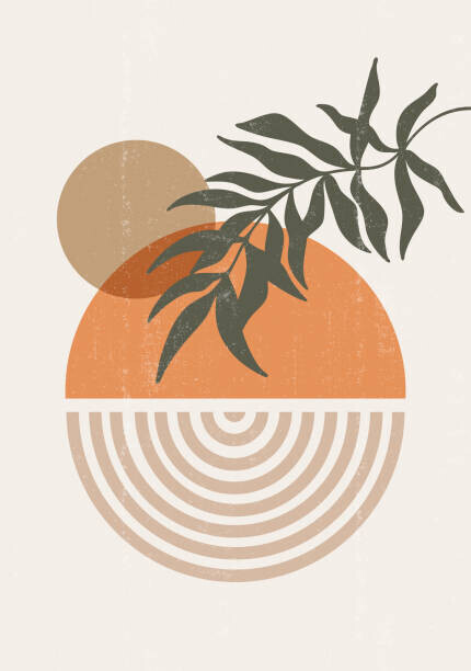 Tolchik Plakát, Obraz - Abstract sun moon leaves print boho, Tolchik, 26.7 × 40 cm