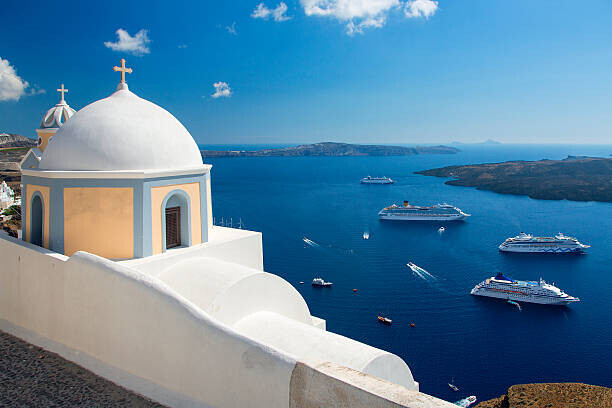 Sylvain Sonnet Plakát, Obraz - Greece, Santorini, Fira (Thera), church domes, Sylvain Sonnet, 40 × 26.7 cm