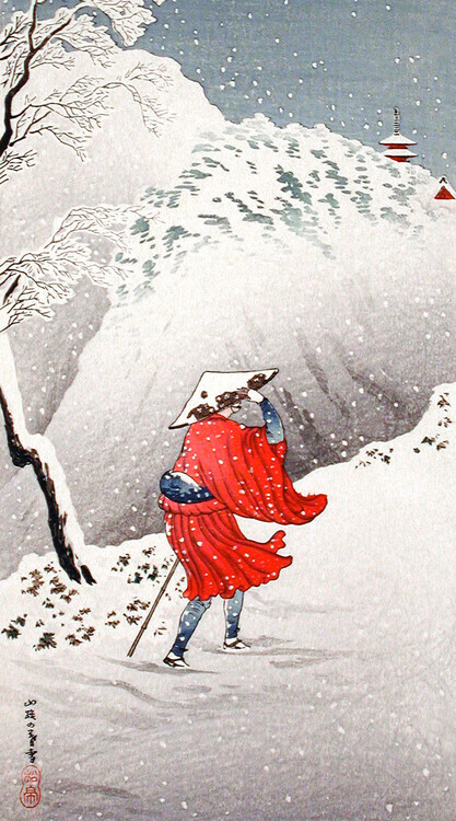 Hiroaki Takahashi Plakát, Obraz - Snowy Evening on a Mountain Path, Hiroaki Takahashi, 22.2 × 40 cm