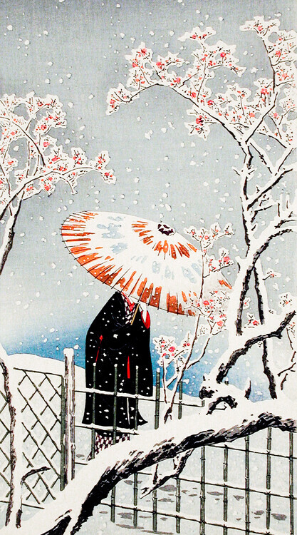 Hiroaki Takahashi Plakát, Obraz - Plum Tree in Snow, Hiroaki Takahashi, 22.2 × 40 cm