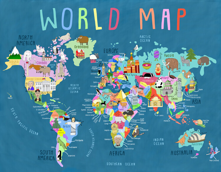 Carla Daly Plakát, Obraz - Our World Illustrated Map for Kids, Carla Daly, 40 × 30 cm