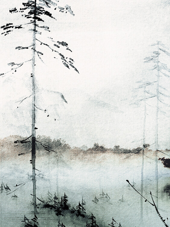 Treechild Plakát, Obraz - Misty Forest Calm, Treechild, 30 × 40 cm