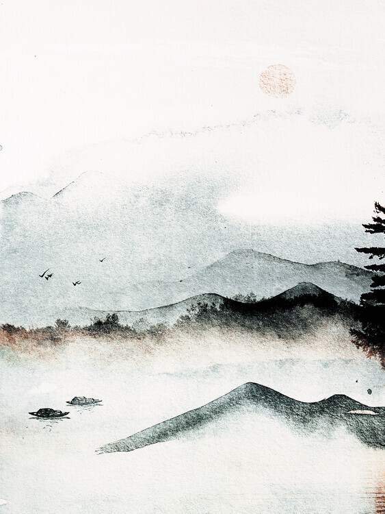 Treechild Plakát, Obraz - Serene Mountain Dawn, Treechild, 30 × 40 cm