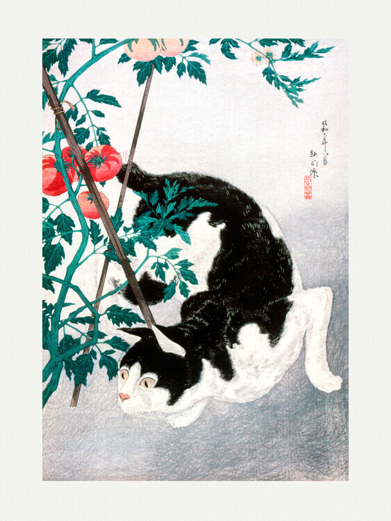 Hiroaki Takahashi Plakát, Obraz - Cat With Tomato Plant (1931), Hiroaki Takahashi, 30 × 40 cm