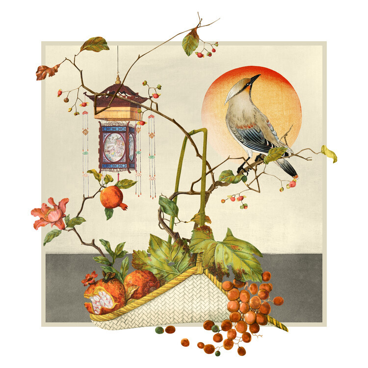 Marja van den Hurk Plakát, Obraz - Japanese Bird and Harvest, Marja van den Hurk, 40 × 40 cm