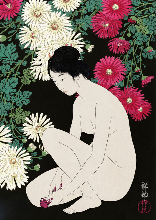 Marja van den Hurk Plakát, Obraz - Woman Among Chrysanthemums, Marja van den Hurk, 26.7 × 40 cm