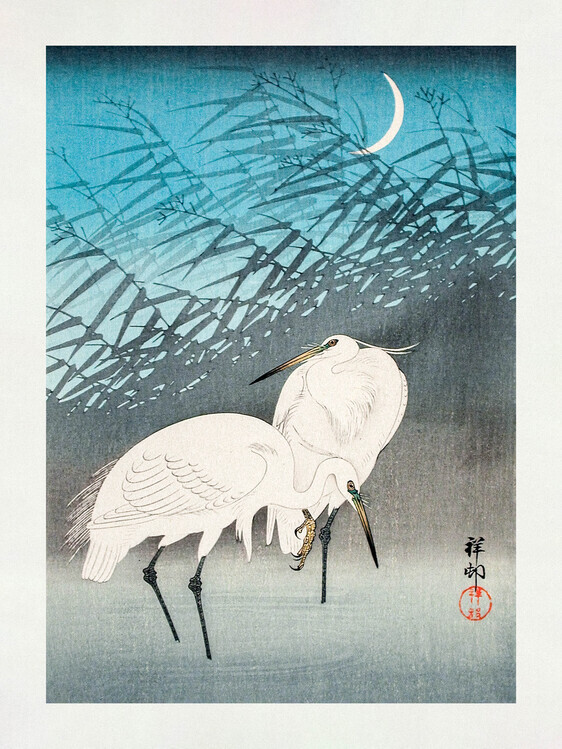 Ohara Koson Plakát, Obraz - Egrets and Reeds In Moonlight (1926), Ohara Koson, 30 × 40 cm