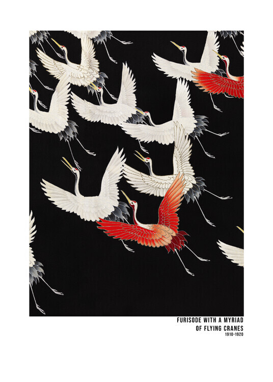 Vintage Japanese Plakát, Obraz - Furisode With a Myriad of Flying Cranes (1910-1920) Japanese, Vintage Japanese, 30 × 40 cm