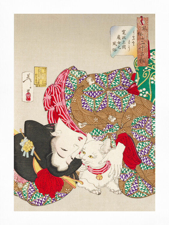 Tsukioka Yoshitoshi Plakát, Obraz - Woman With Pet Kansei Era (1888), Tsukioka Yoshitoshi, 30 × 40 cm