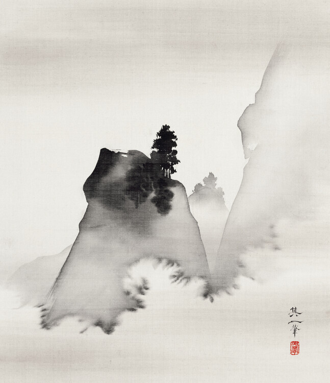 Suzuki Kiitsu Plakát, Obraz - Mountains (right From the Triptych Three Evening Scenes) (19th Century), Suzuki Kiitsu, 34.5 × 40 cm