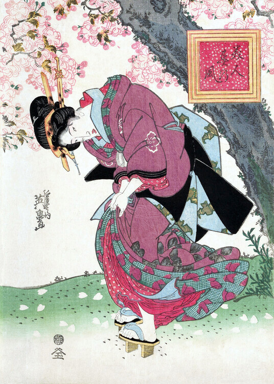 Keisai Eisen Plakát, Obraz - Japanese Woman and Cherry Blossom (1828) Vintage Woodblock Prints, Keisai Eisen, 30 × 40 cm