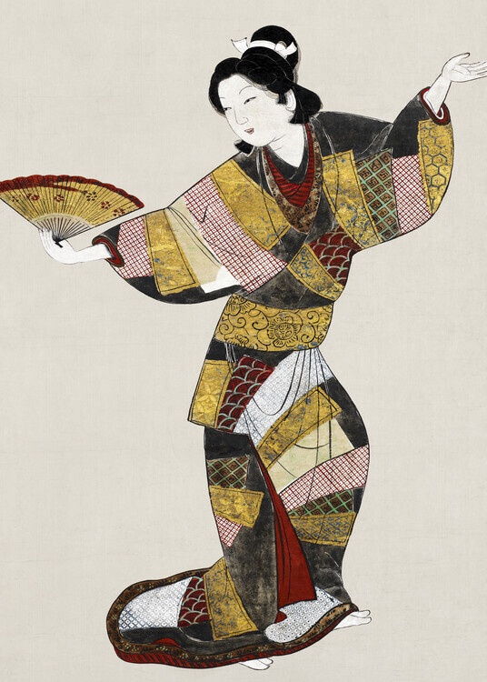 Unknown Plakát, Obraz - Japanese Female Dancer (17th Century) Vintage Painting, Unknown, 30 × 40 cm