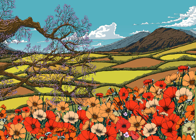Nicholas Plakát, Obraz - Poppy Field and Mountains, Nicholas, 40 × 30 cm