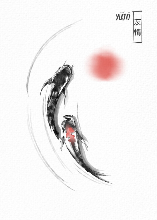 Fadil Roze Plakát, Obraz - Black Koi Red Sun, Fadil Roze, 30 × 40 cm