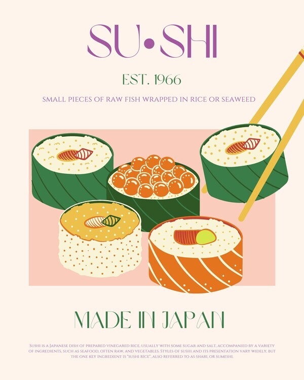 Nazma Khokhar Plakát, Obraz - Japanese Sushi Selection, Nazma Khokhar, 30 × 40 cm