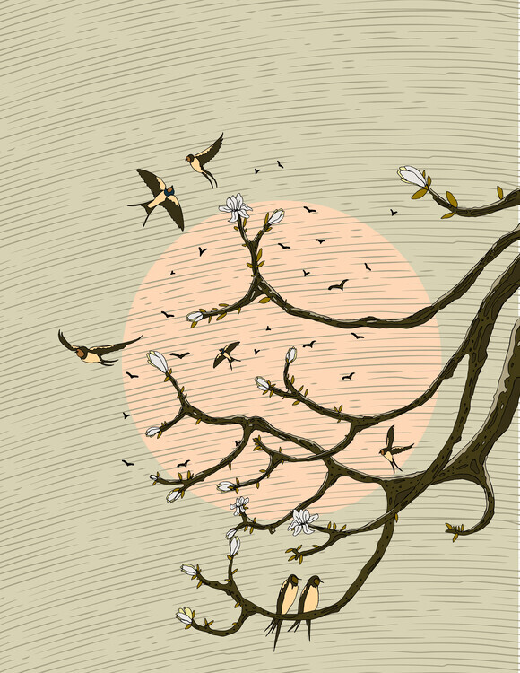 Nicholas Plakát, Obraz - Oriental Swallows Bloom, Nicholas, 30 × 40 cm