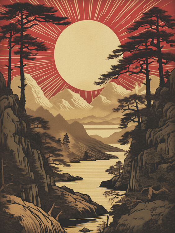 Andreas Magnusson Plakát, Obraz - Japanese Sun Over Mountains, Andreas Magnusson, 30 × 40 cm