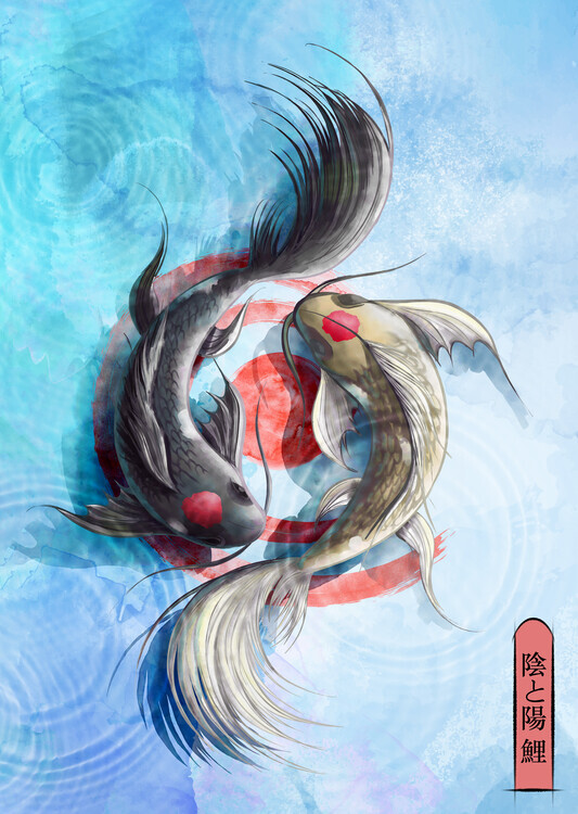 Fadil Roze Plakát, Obraz - Yin Yang Koi Fish, Fadil Roze, 30 × 40 cm