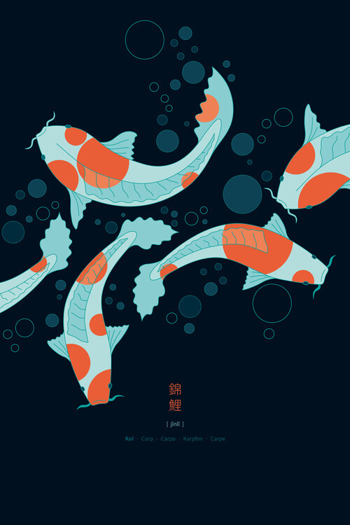 Thoth Adan Plakát, Obraz - Graceful Koi Swim, Thoth Adan, 26.7 × 40 cm