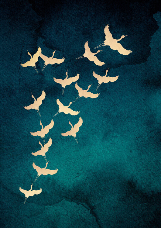 Aureous Plakát, Obraz - Graceful Golden Cranes, Aureous, 30 × 40 cm