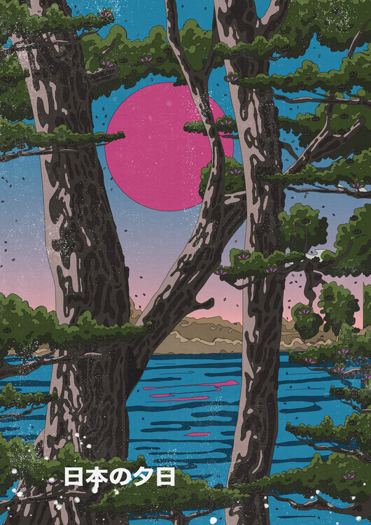 Nicholas Plakát, Obraz - Japanese Sunset Pines, Nicholas, 30 × 40 cm