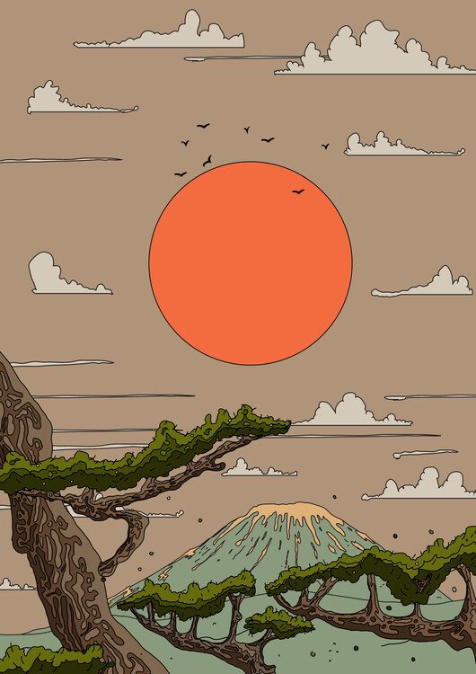 Nicholas Plakát, Obraz - Rising Sun Over Fuji, Nicholas, 30 × 40 cm