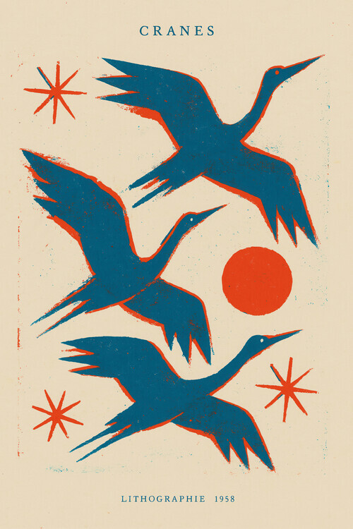 Treechild Plakát, Obraz - Cranes lithographie, Treechild, 26.7 × 40 cm