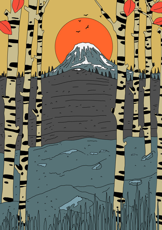 Nicholas Plakát, Obraz - Autumn Birch Mountain Sun, Nicholas, 30 × 40 cm