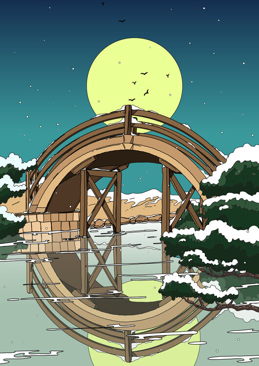 Nicholas Plakát, Obraz - Moonlit Winter Bridge, Nicholas, 30 × 40 cm