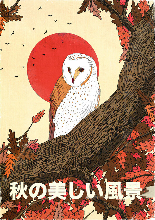 Nicholas Plakát, Obraz - Autumn Owl Red Sun, Nicholas, 30 × 40 cm