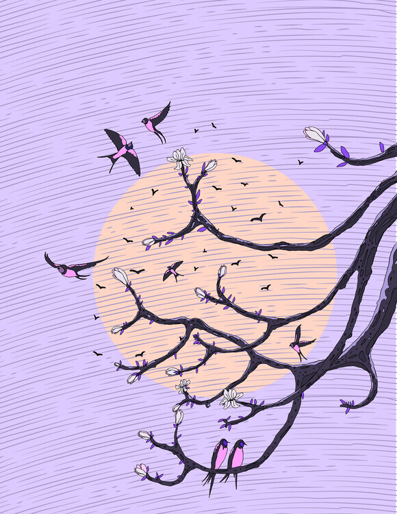 Nicholas Plakát, Obraz - Swallows Blossom Moon, Nicholas, 30 × 40 cm