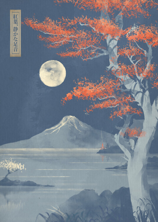 Fadil Roze Plakát, Obraz - Autumn Moon Over Fuji, Fadil Roze, 30 × 40 cm