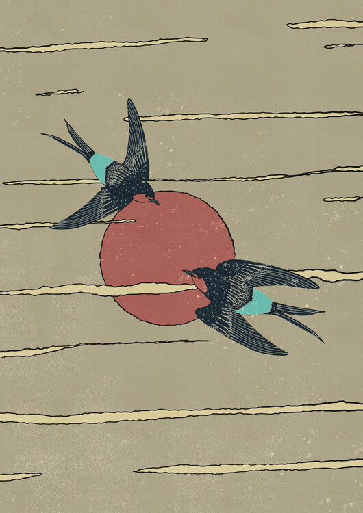 Nicholas Plakát, Obraz - Japanese Swallows Flight, Nicholas, 30 × 40 cm