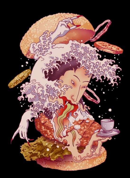 Adam Lawless Plakát, Obraz - Ukiyo-e Burger Monster, Adam Lawless, 30 × 40 cm