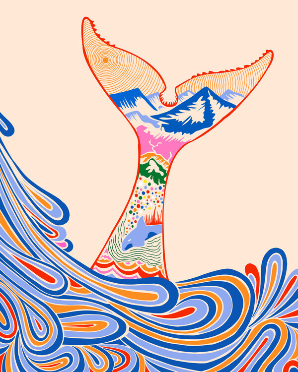 Kintsugi99 Plakát, Obraz - Vibrant Ocean Whale, Kintsugi99, 30 × 40 cm