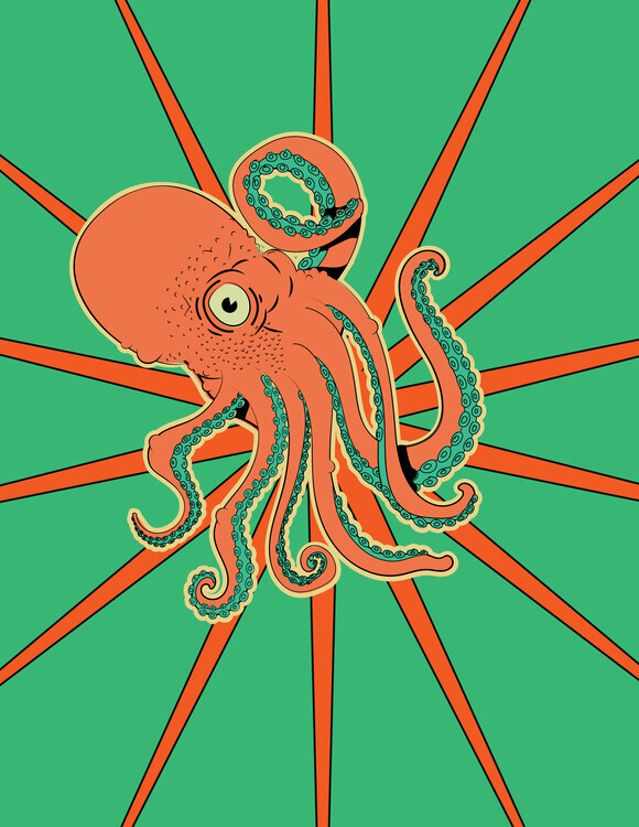 Nicholas Plakát, Obraz - Vibrant Retro Octopus, Nicholas, 30 × 40 cm